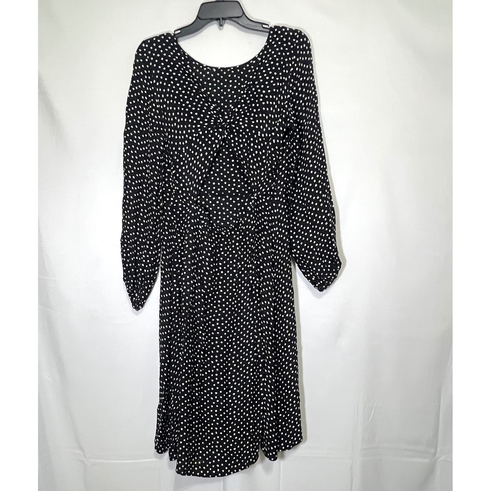 Anthropologie Agatha Polka Dot Midi Dress 8 Black White Back Cutout Puff Sleeve